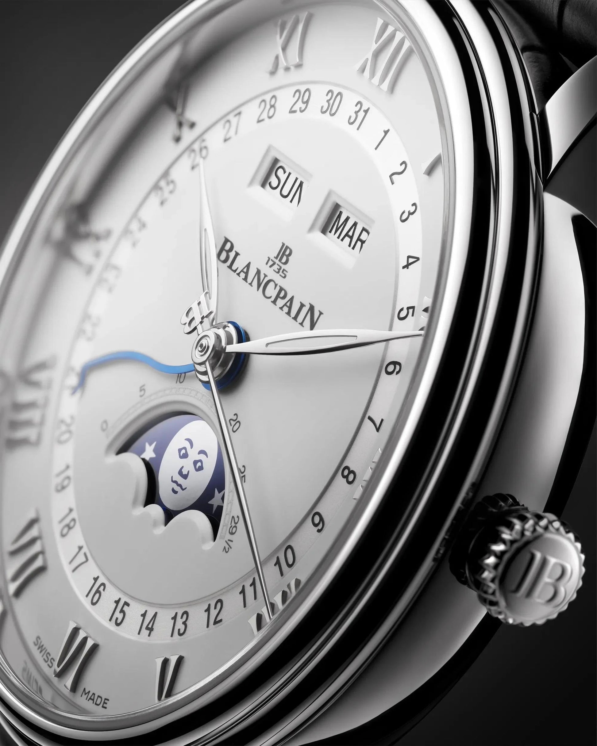 Unworn  Villeret Ultra Slim Moonphase and Complete Calender, Stainless Steel, 40 Mm, Ref# 6654A-1127-55B, Box and Papers