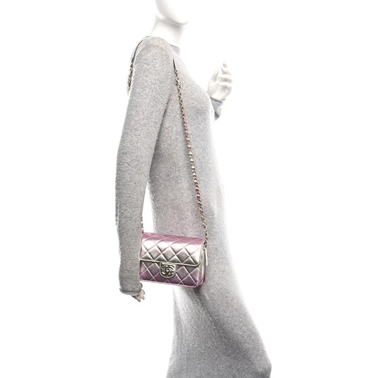 Metallic Lambskin like a Wallet Flap Golden Pink