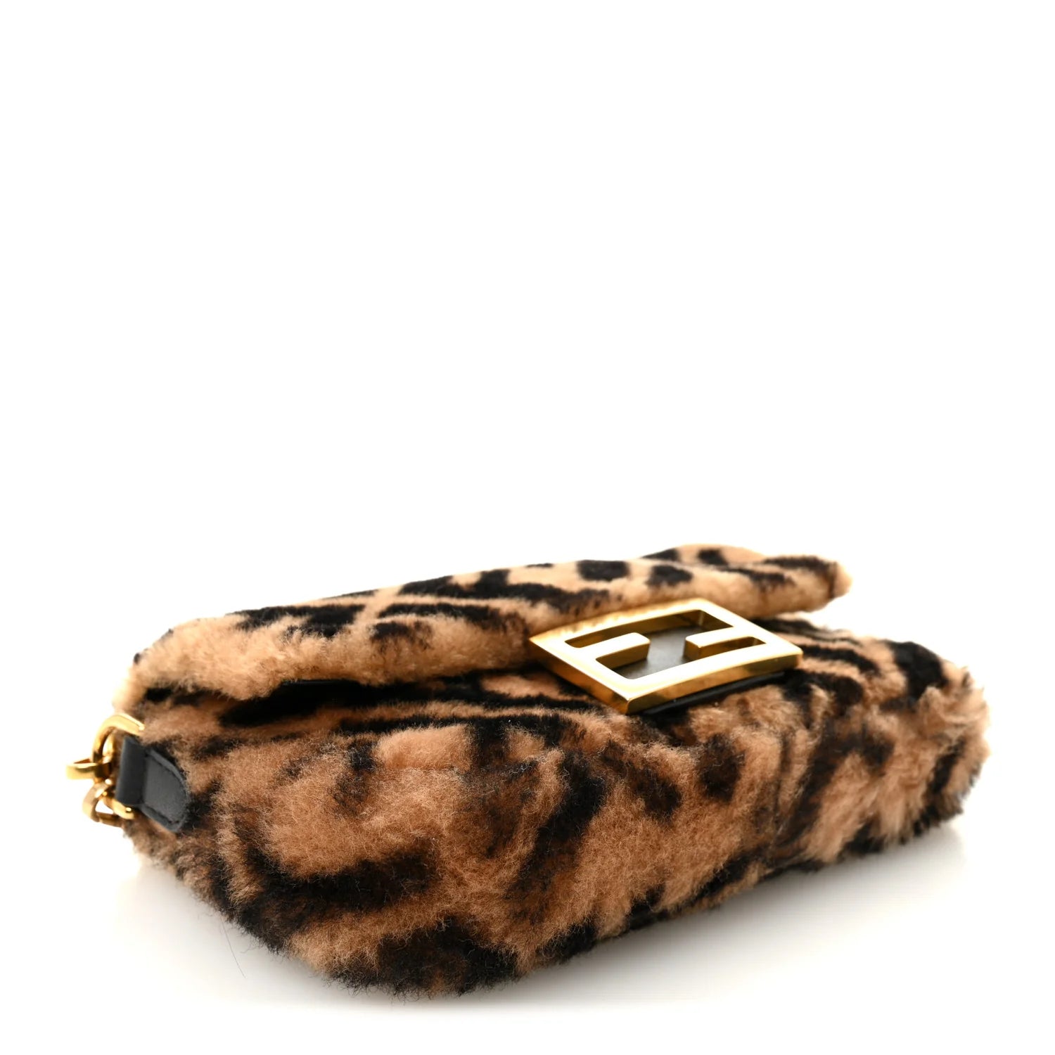 Shearling Vitello Dolce Macro FF 1974 Mini Baguette Tobacco Black