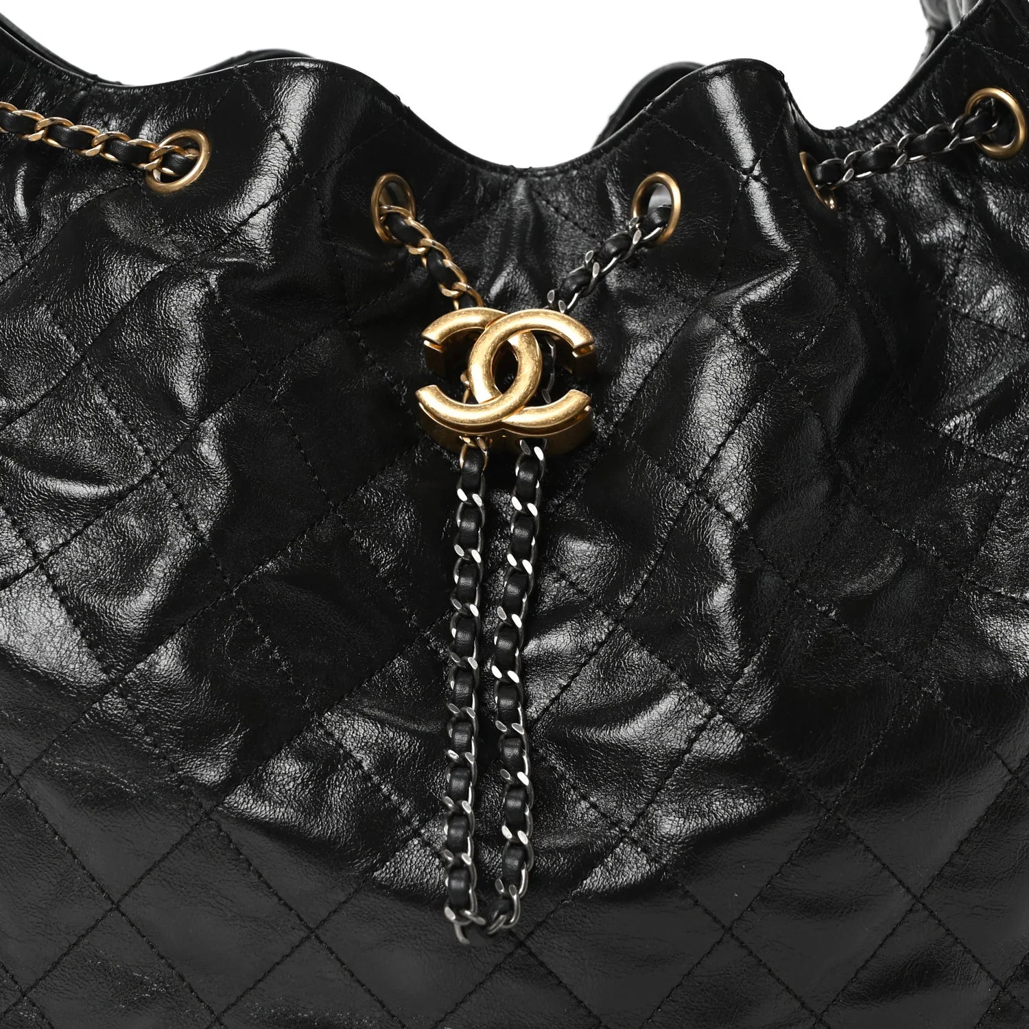 Shiny Crumpled Calfskin Quilted Medium  25 Handbag Black