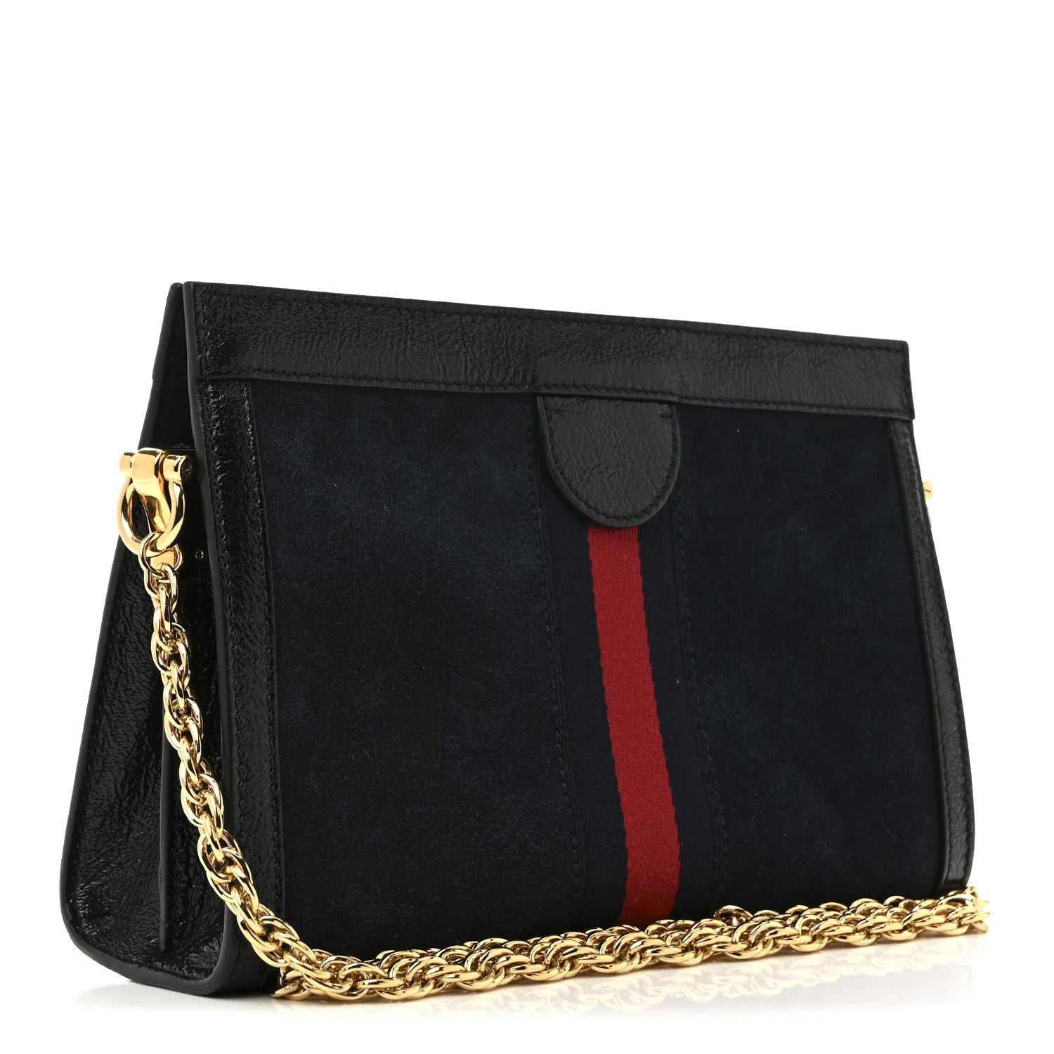 Suede Patent Web Dragon Embroidered Small Ophidia Chain Shoulder Bag Blue Black