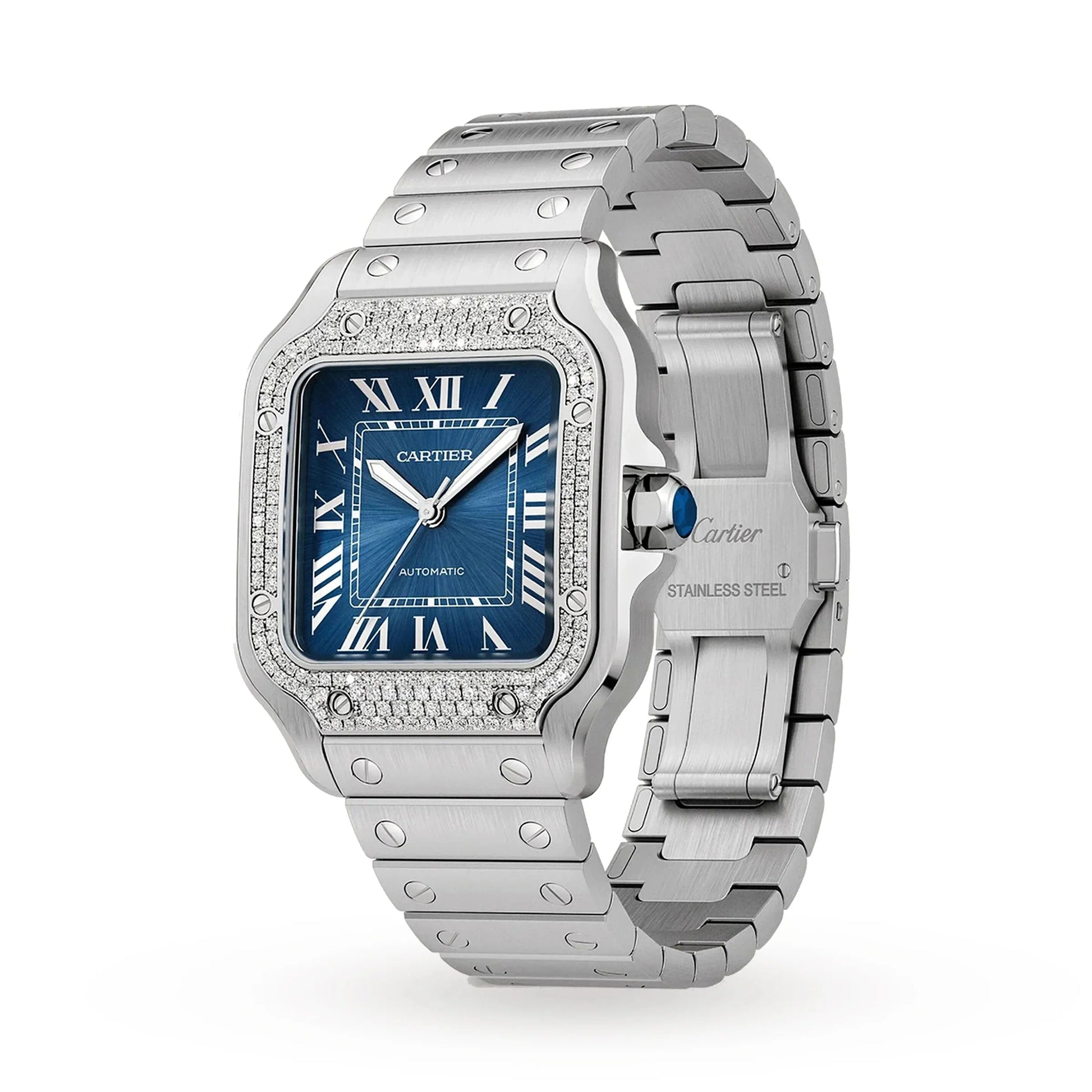 Unworn  Santos De , Stainless Steel, 35.1Mm, Ref# W4SA0006, Box and Papers