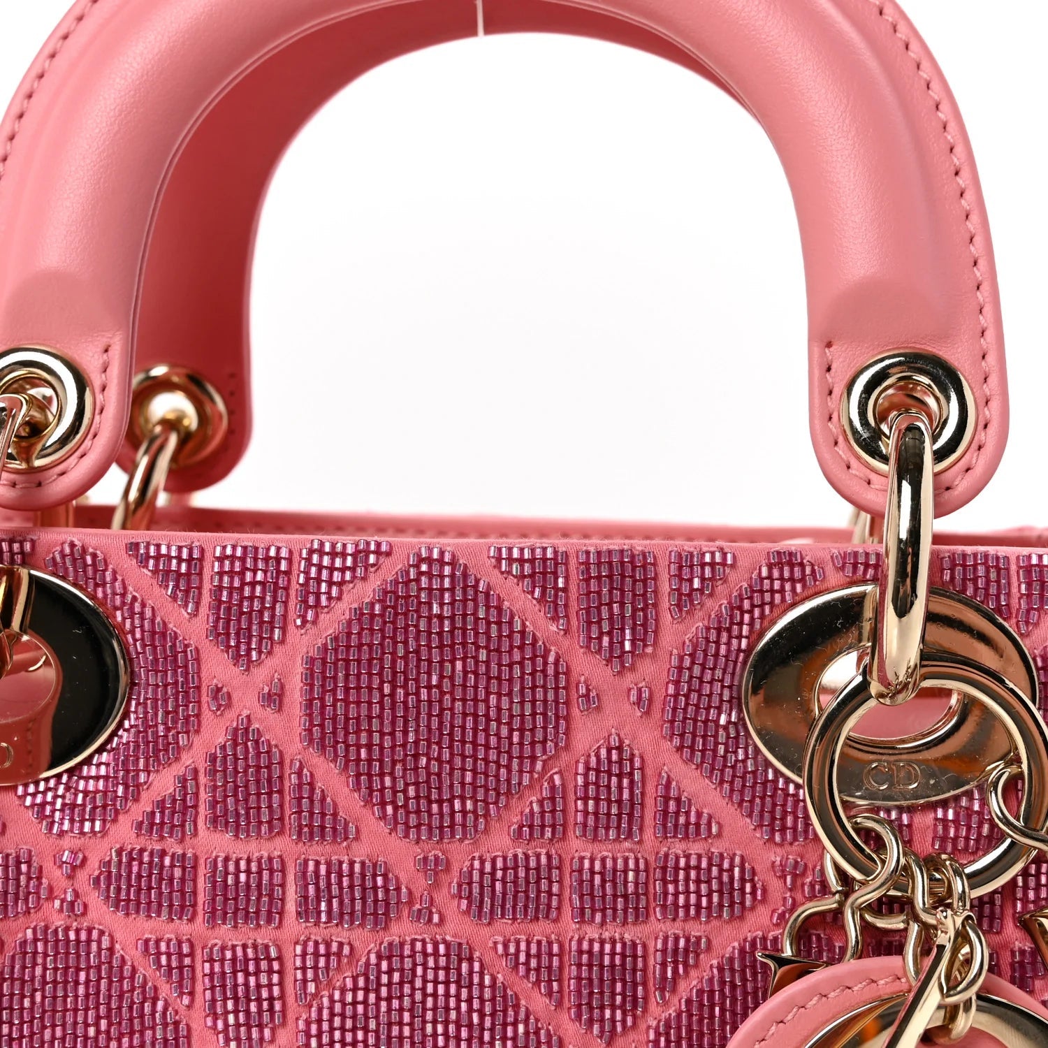 Lambskin Cannage Beaded Embroidered Mini Lady Dior Light Pink