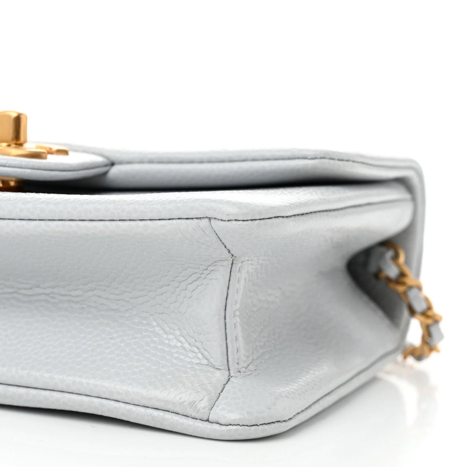 Shiny Caviar Mini Flap Bag Light Blue