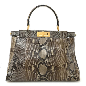 Snakeskin Medium Peekaboo Iconic Satchel Asfalto Nocciola