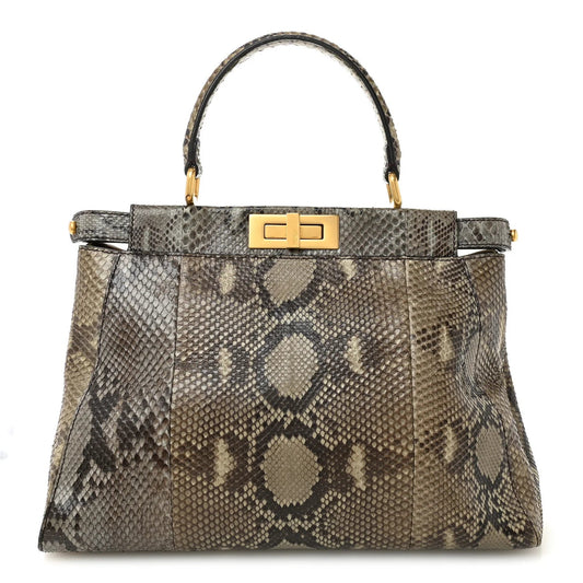 Snakeskin Medium Peekaboo Iconic Satchel Asfalto Nocciola