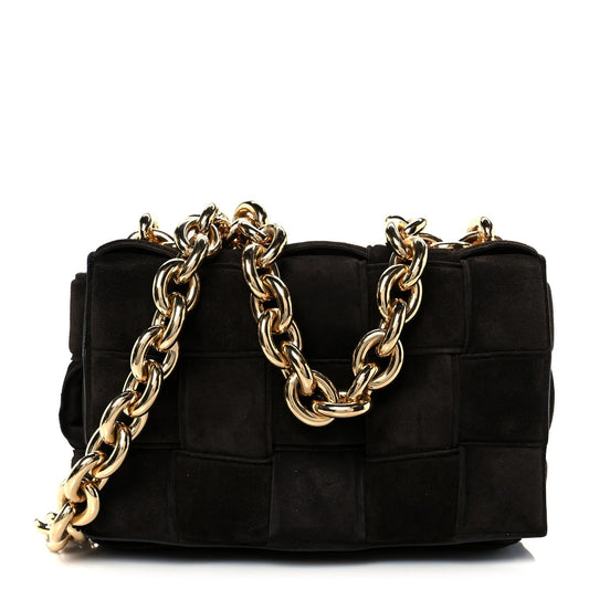 Suede Maxi Intrecciato Padded Chain Cassette Crossbody Bag Fondant