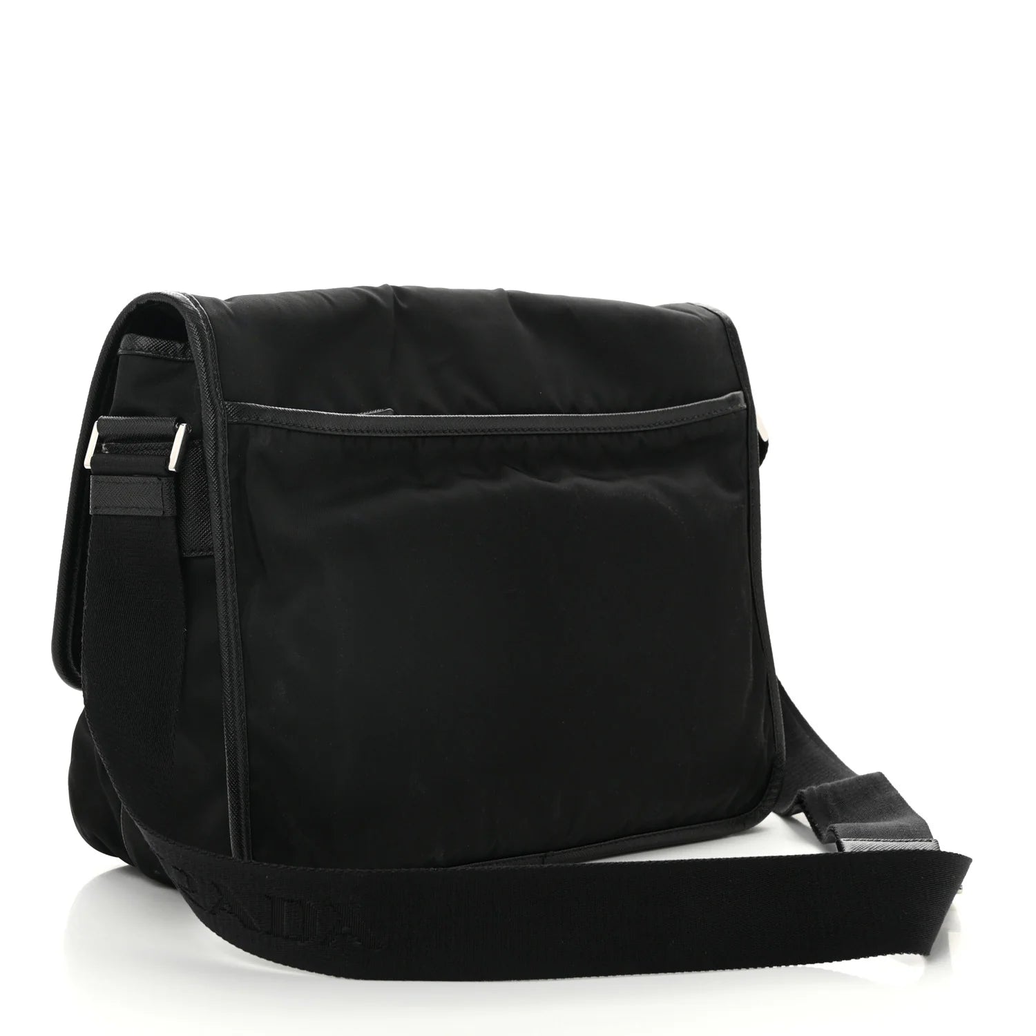 Tessuto Nylon Saffiano Large Double Snap Buckle Messenger Bag Black