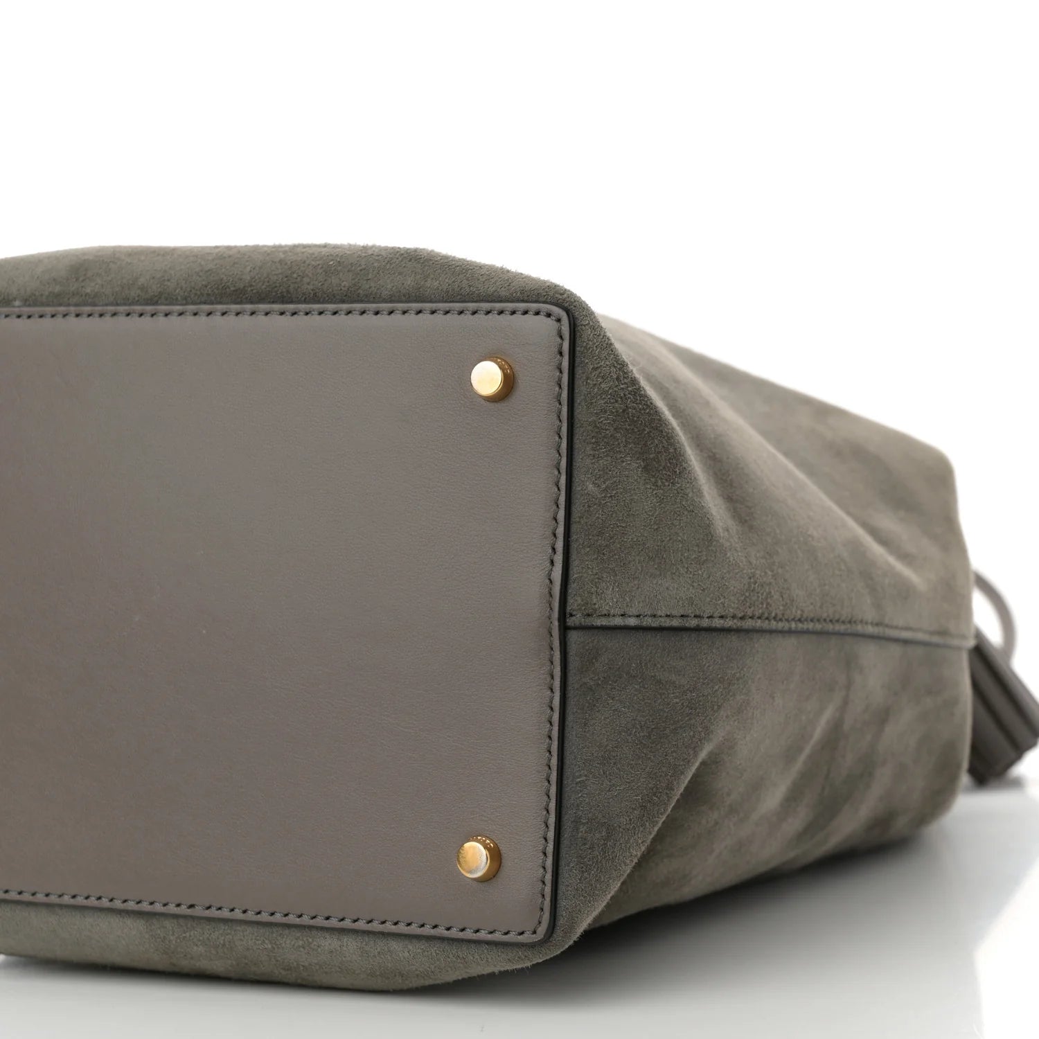 Suede Medium Double Tassel Bucket Bag Graphite