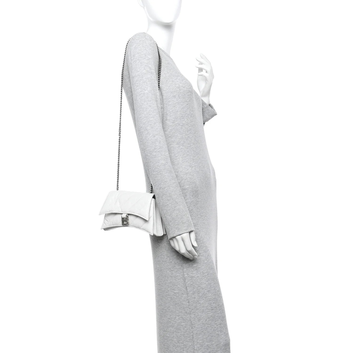 Crushed Calfskin Quilted Small Crush Chain Bag Optic White