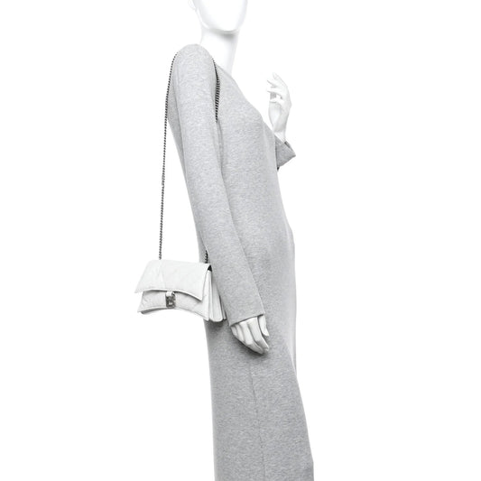 Crushed Calfskin Quilted Small Crush Chain Bag Optic White