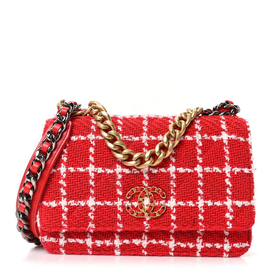 Tweed Quilted  19 Wallet on Chain WOC Red White