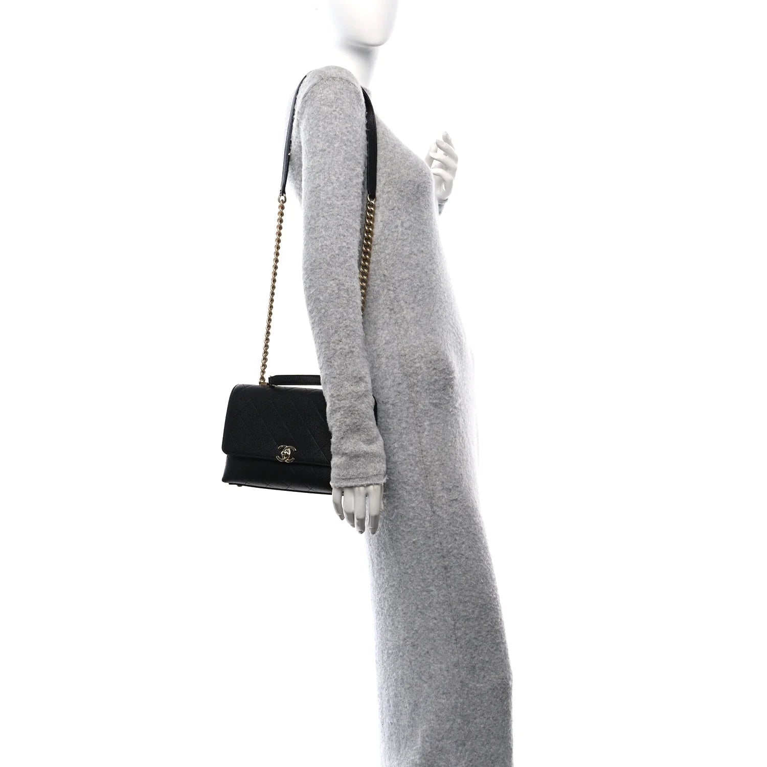 Grained Calfskin Small Stitched Flap Black