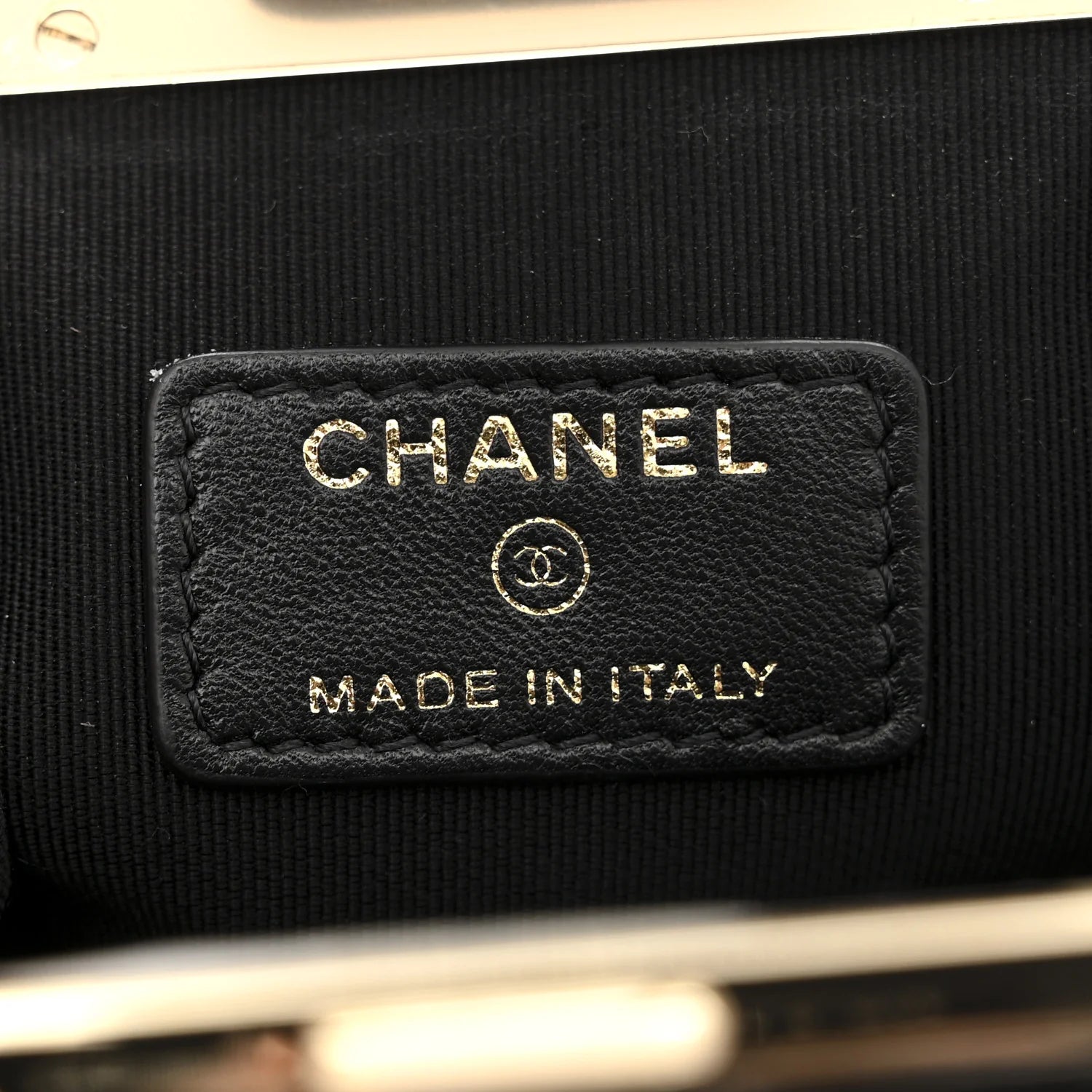 Shiny Aged Lambskin Quilted Kiss Lock Clutch with Chain Black