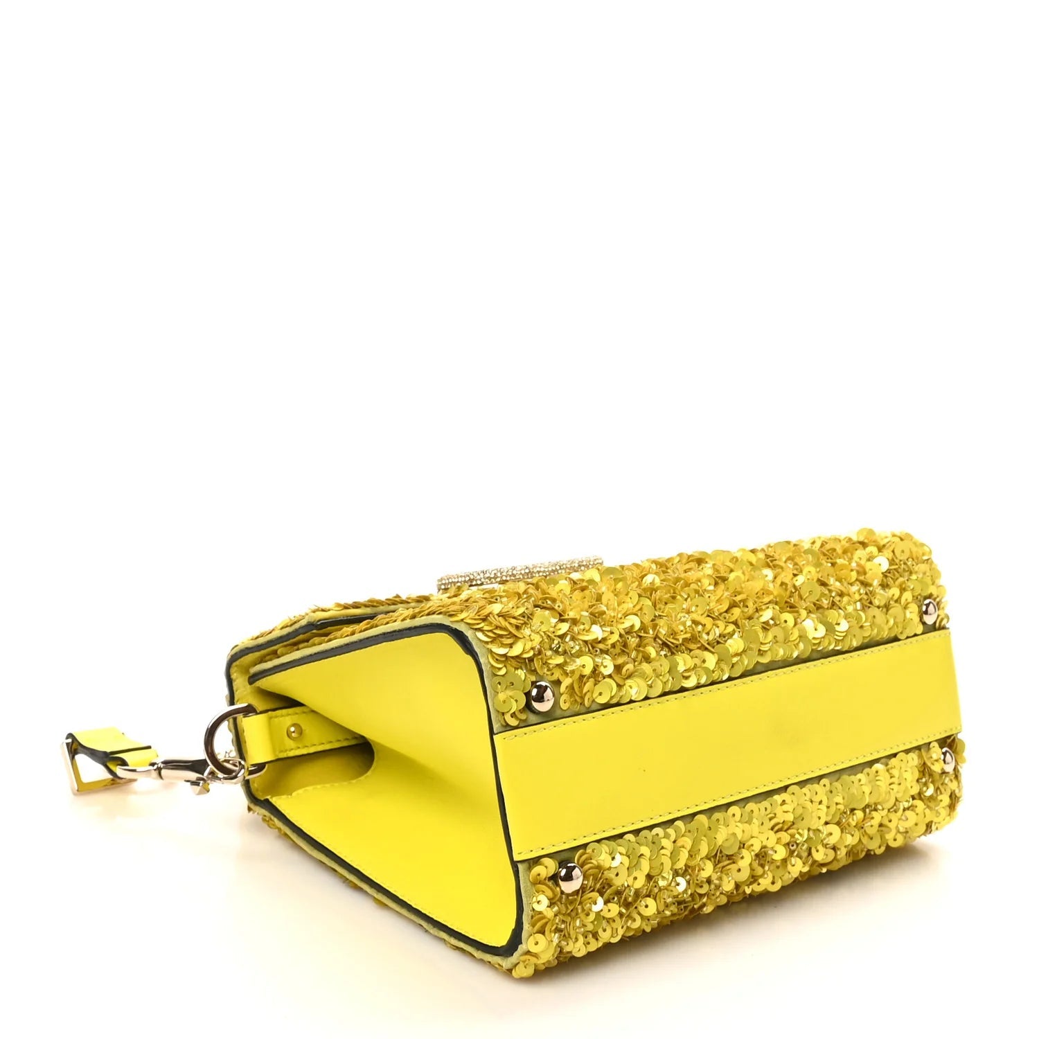 Sequin Crystal Embroidered Mini Vsling Top Handle Bag Yellow