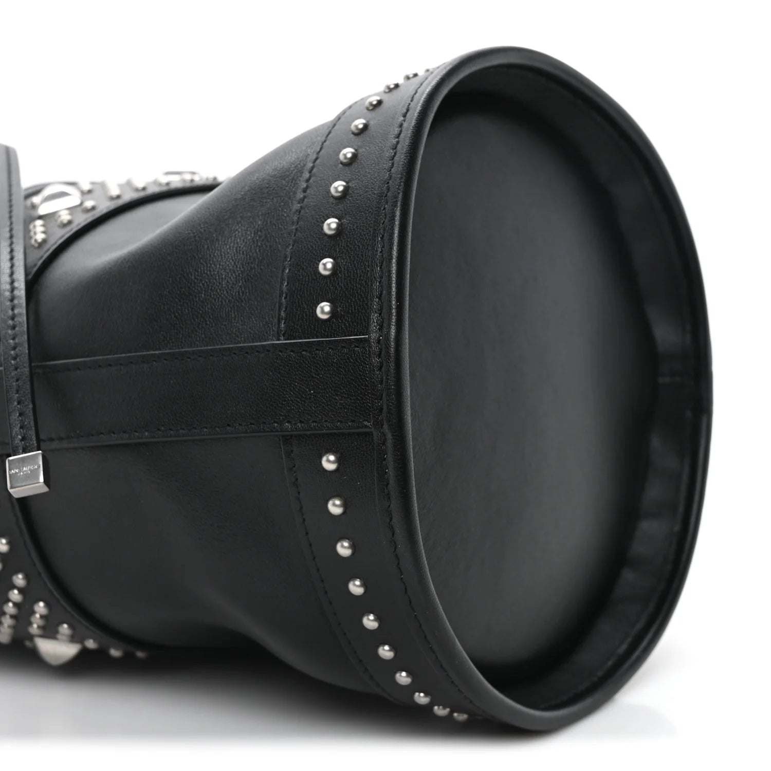 Smooth Calfskin Studded Small Bahia Drawstring Bucket Bag Black