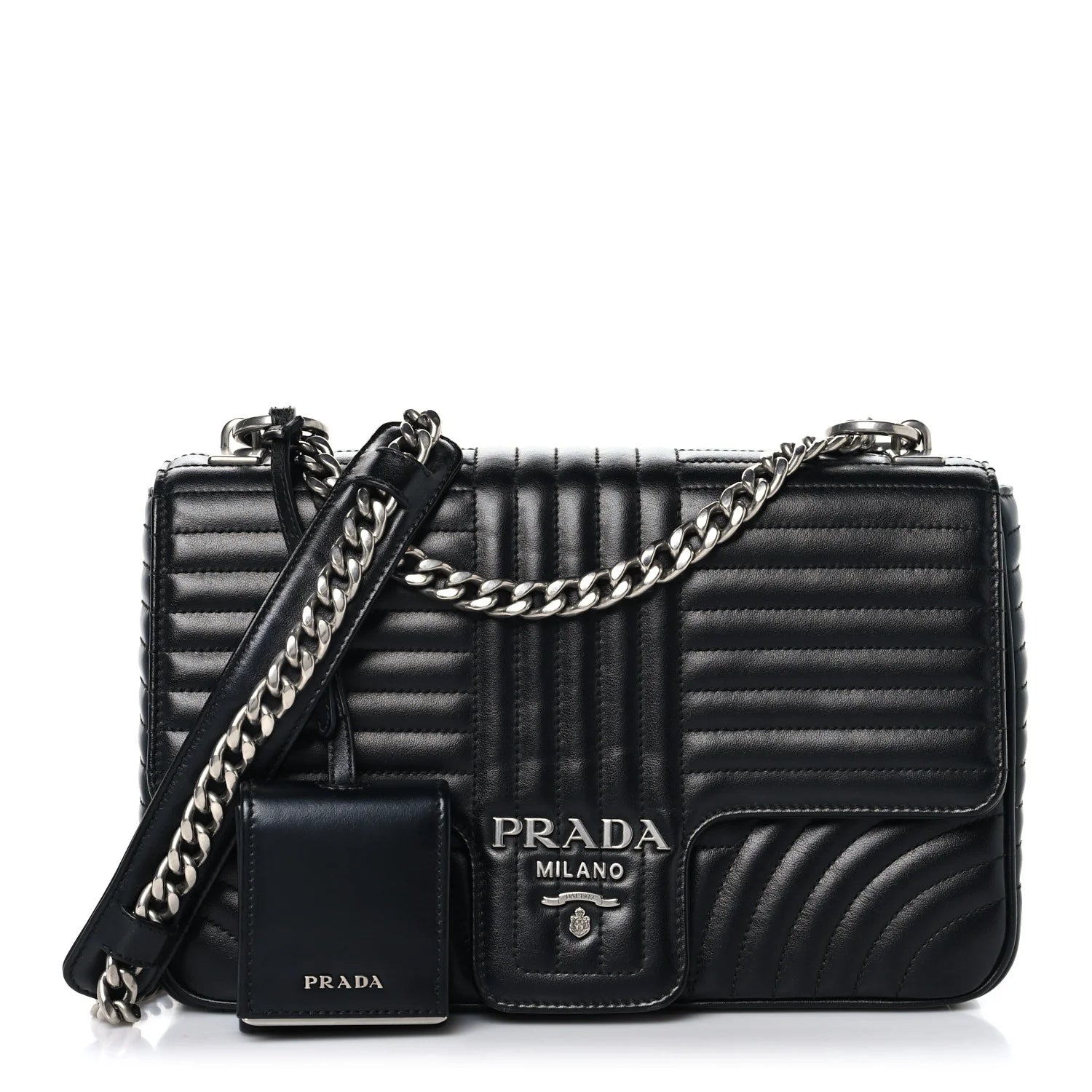 Soft Calfskin Impunture Diagramme Large Chain Flap Shoulder Bag Black