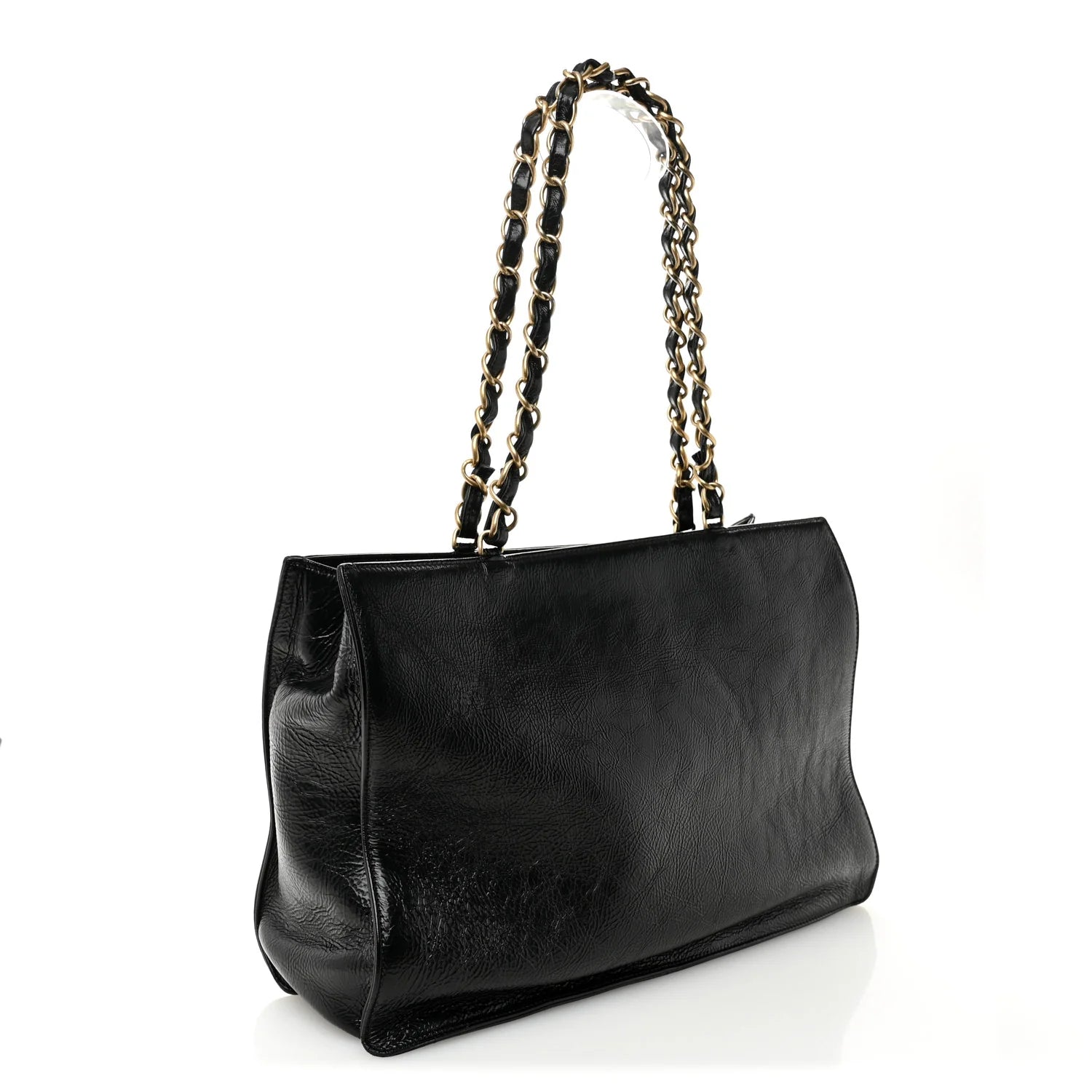 Shiny Aged Calfskin Shopping Bag Black