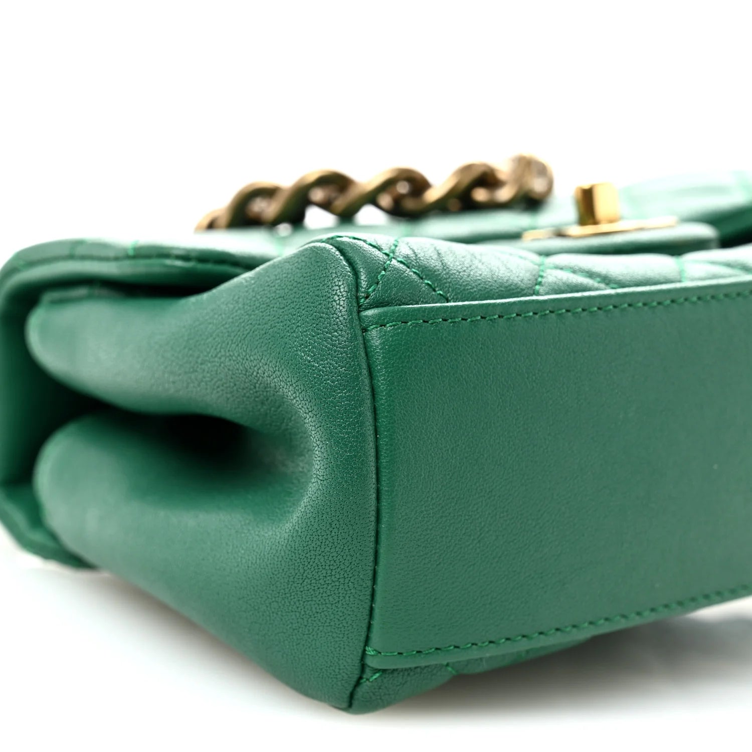 Shiny Sheepskin Quilted Mini Trapezio Flap Green