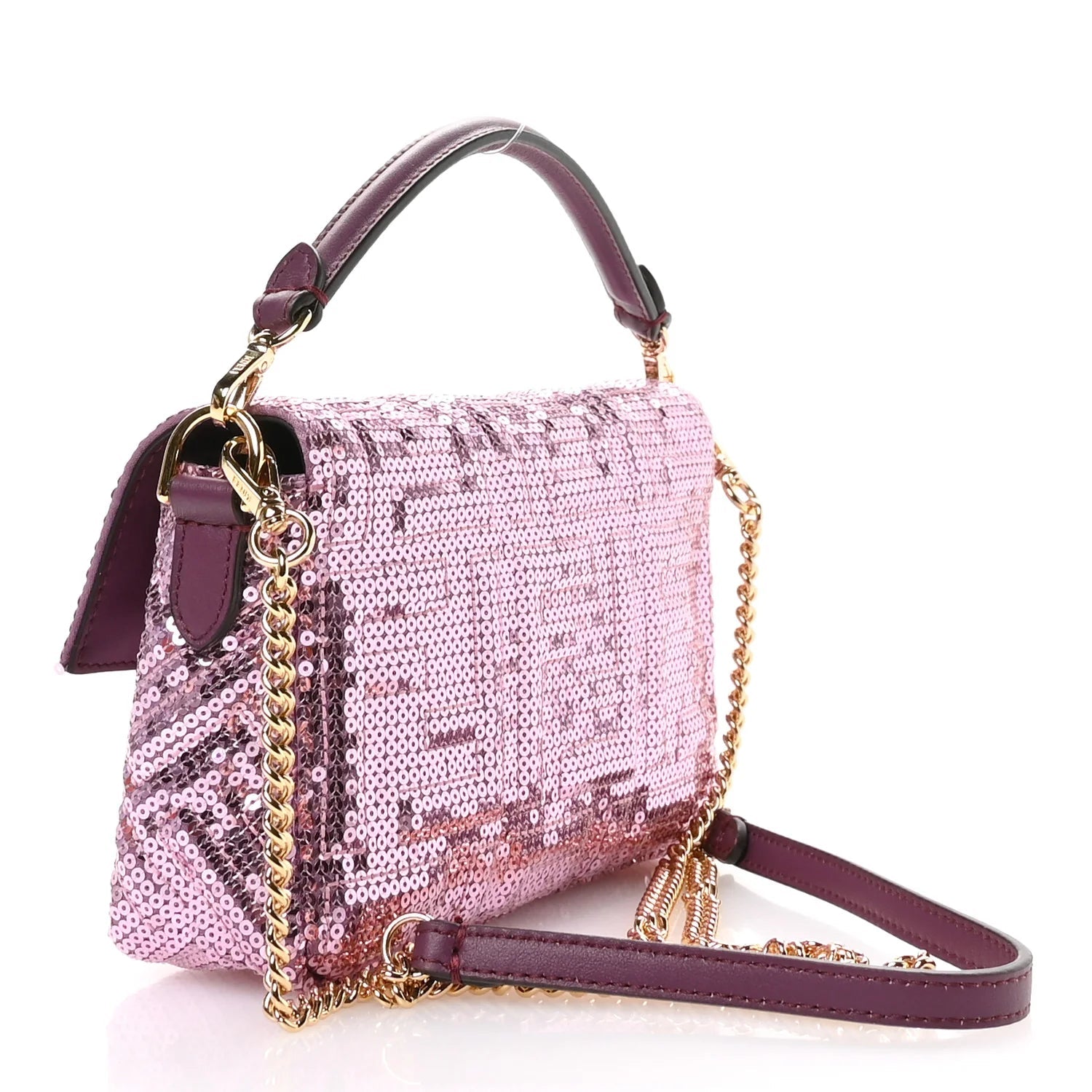 Ricamo Sequin Paillettes Vitello Grace FF Mini Baguette Rosa