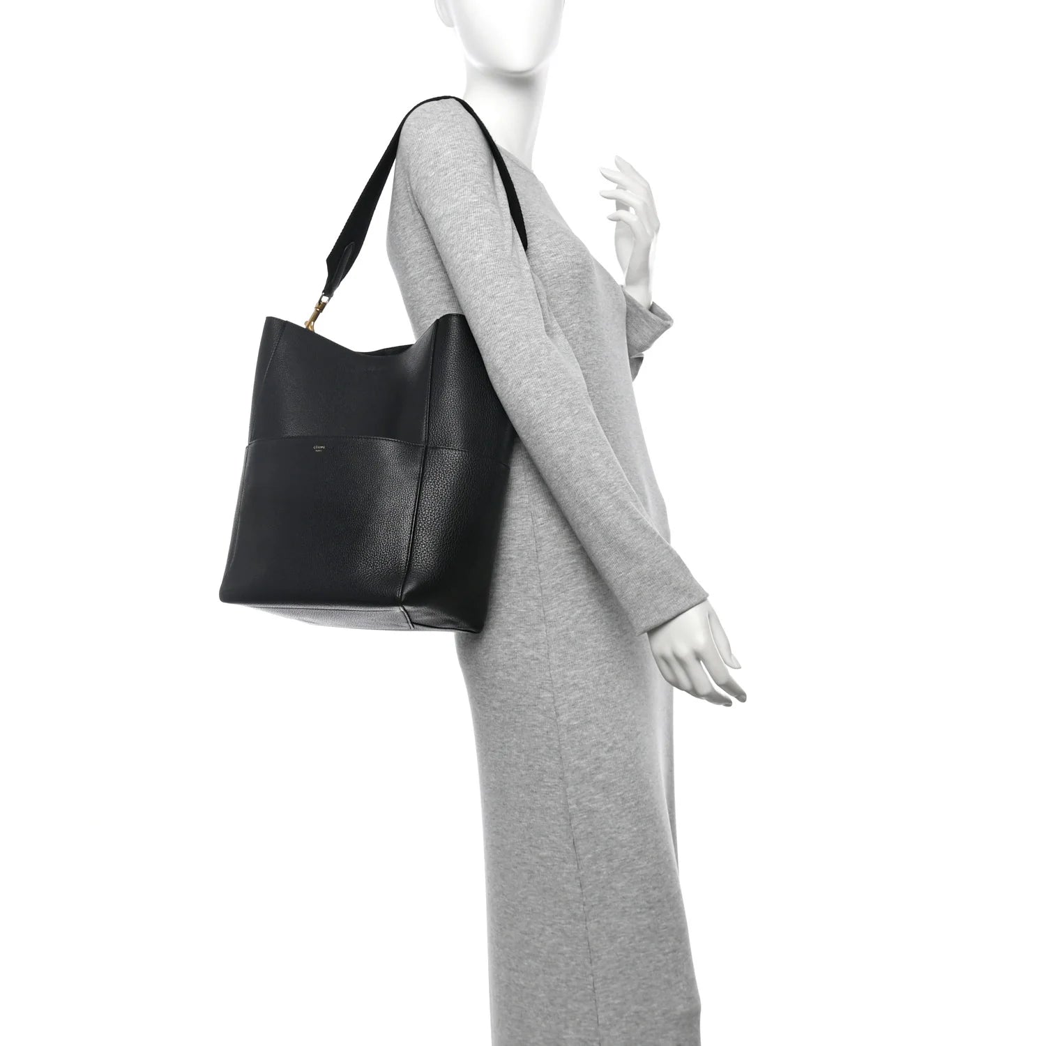 Soft Grained Calfskin Sangle Bucket Bag Black