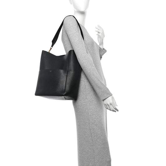 Soft Grained Calfskin Sangle Bucket Bag Black