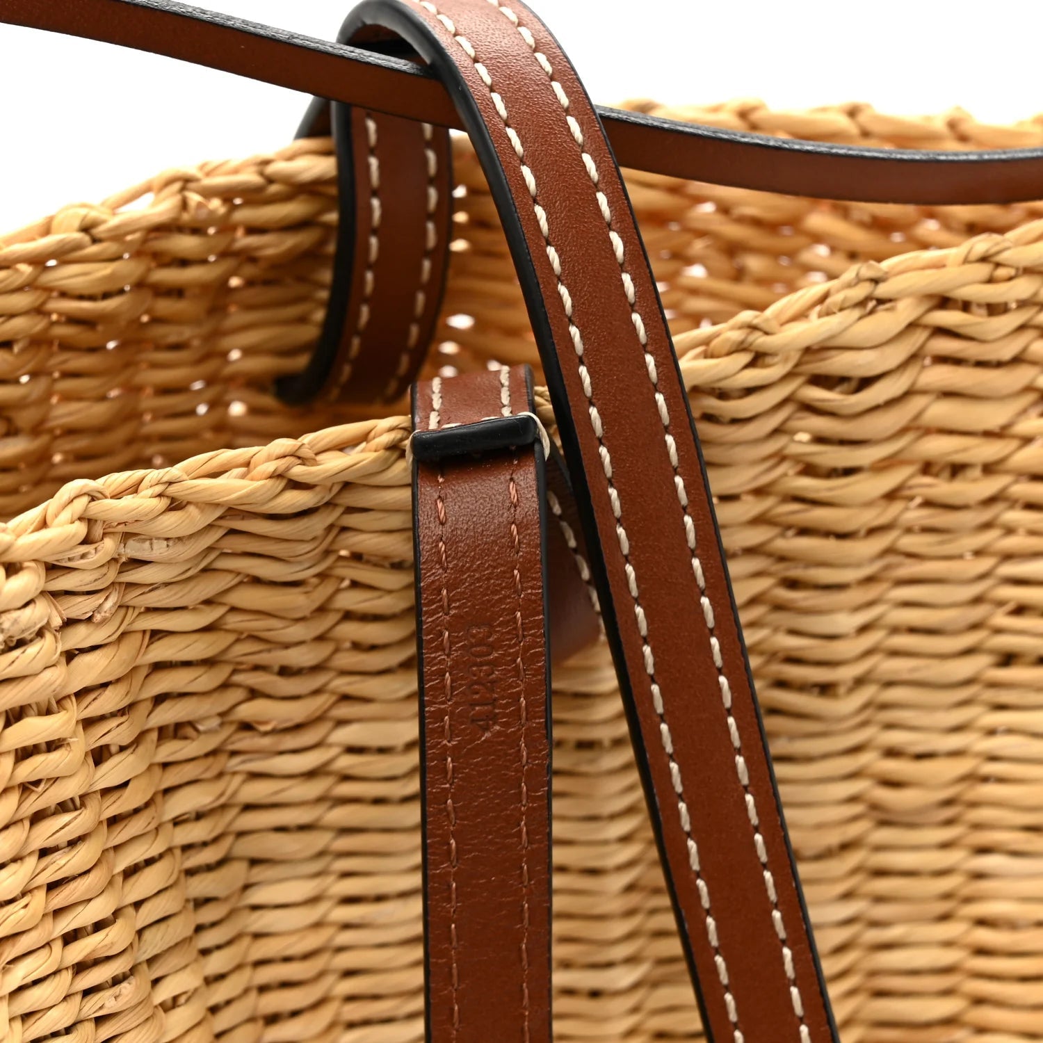 Raffia Calfskin Shell Basket Tote Natural Pecan