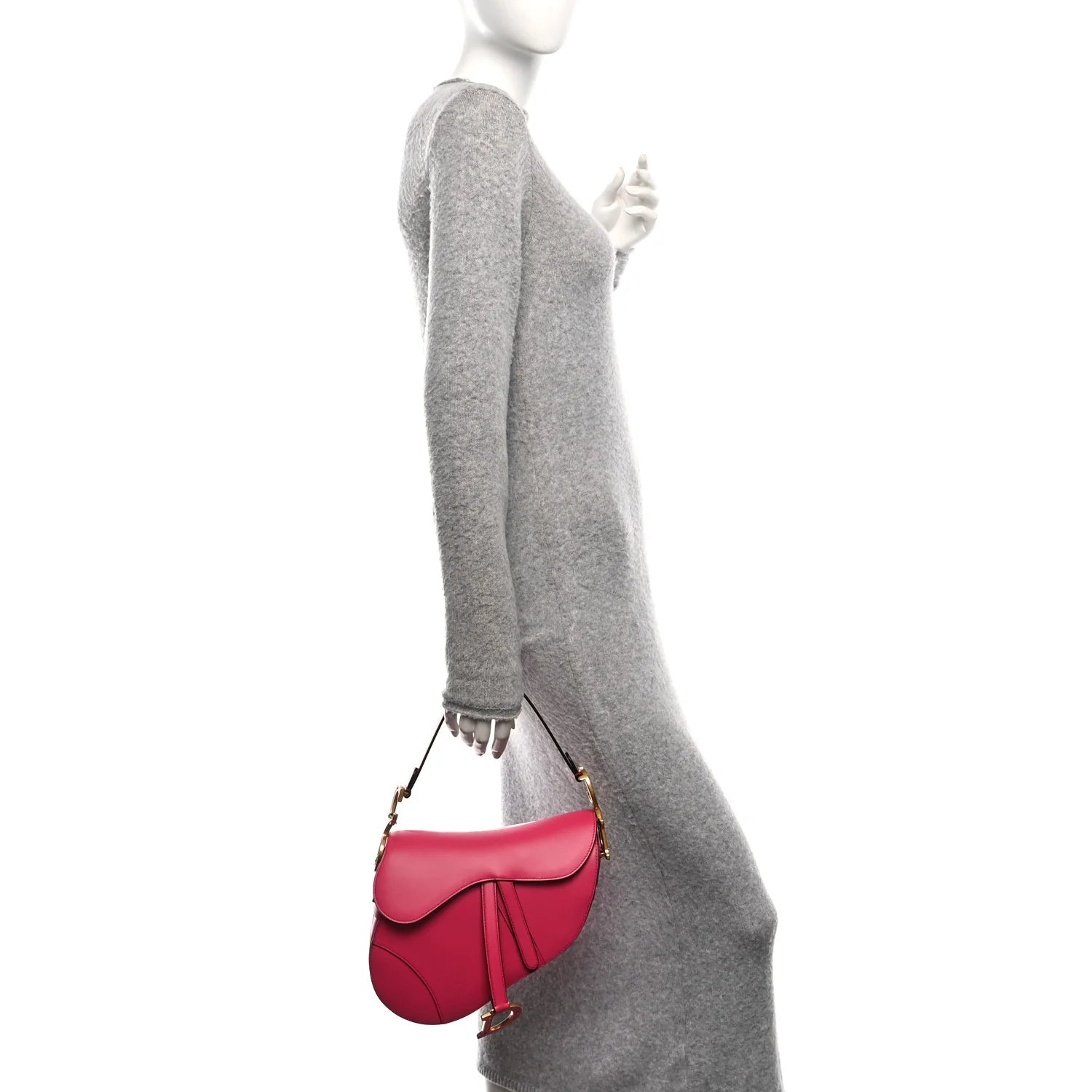 Supple Calfskin Saddle Bag with Strap Passion Pink