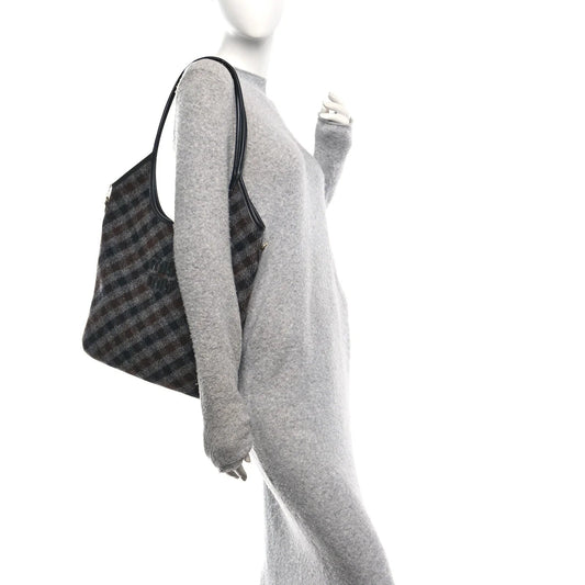 Wool Nappa Plaid Ivy Bag Slate Gray Cocoa Brown