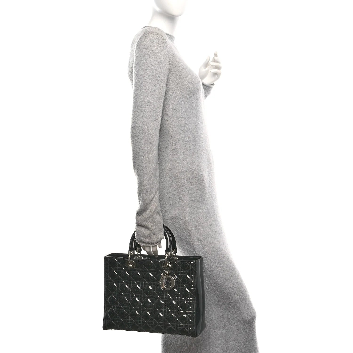 Patent Cannage Large Lady Dior Black