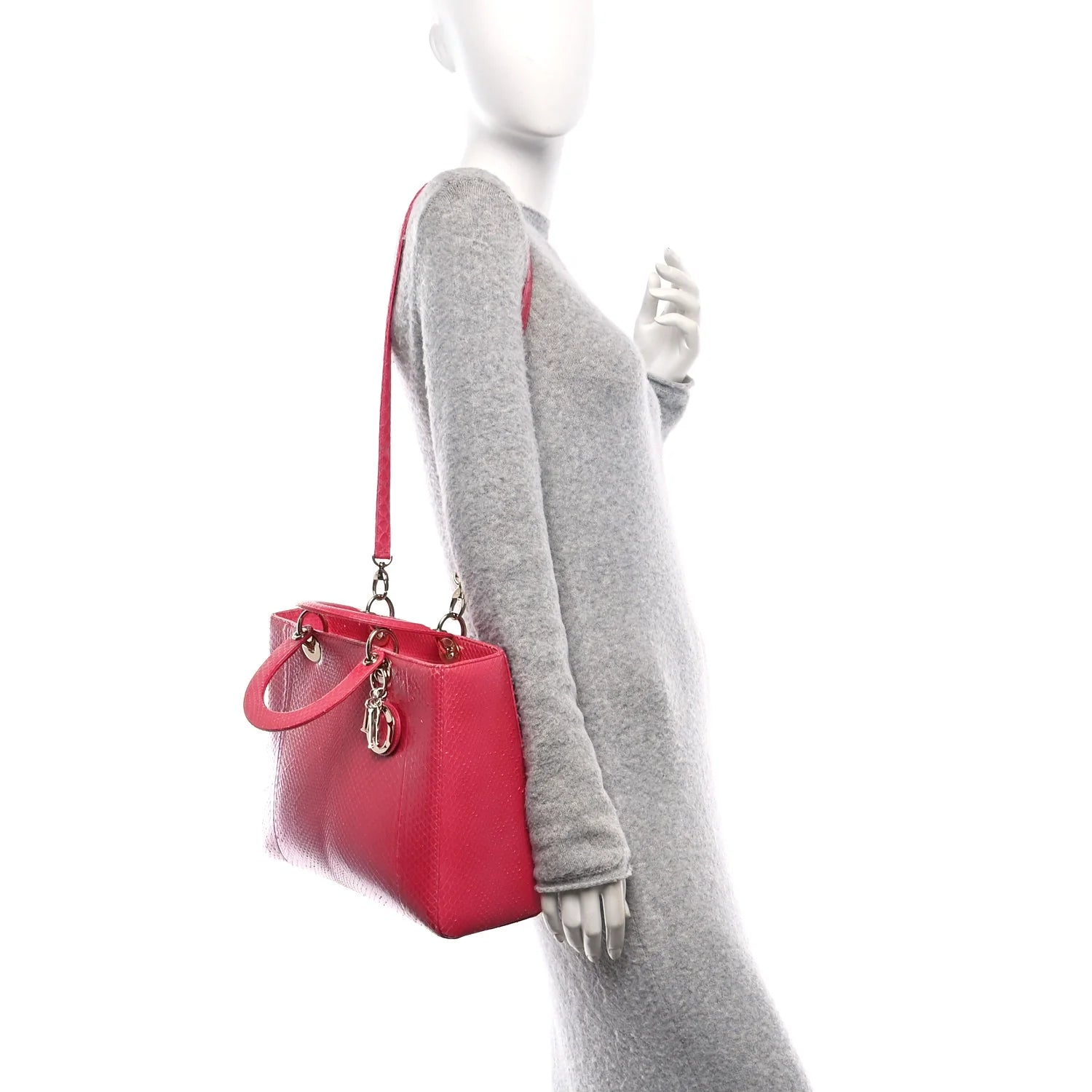 Snakeskin Large Lady Dior Pink