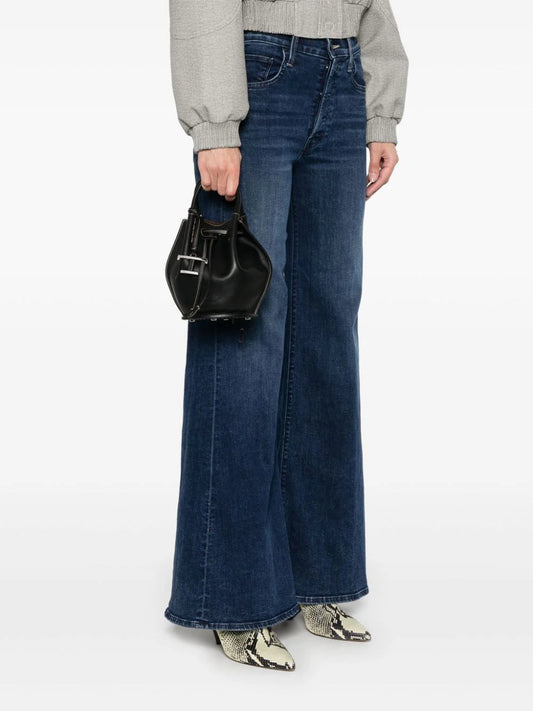 LOGO-CHARM LEATHER MINI BUCKET BAG