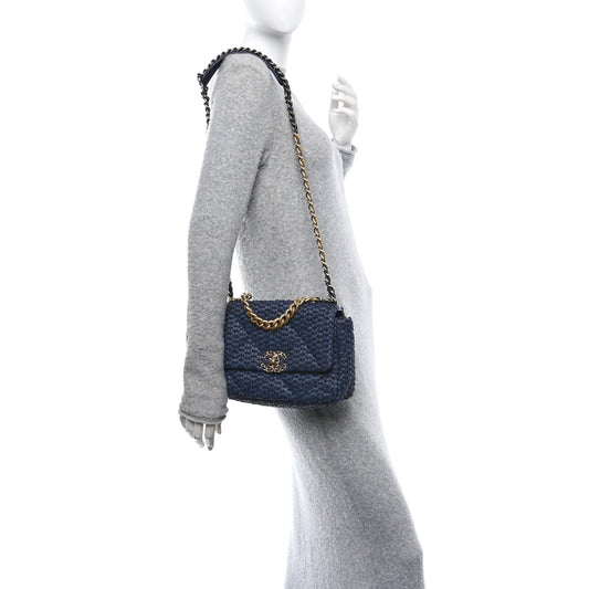 Raffia Tweed Quilted Medium  19 Flap Navy