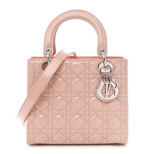 Patent Cannage Medium Lady Dior Rose Clair