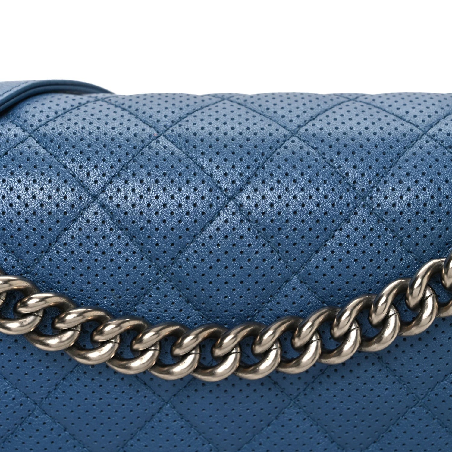 Perforated Lambskin Quilted New Medium Boy Flap Blue