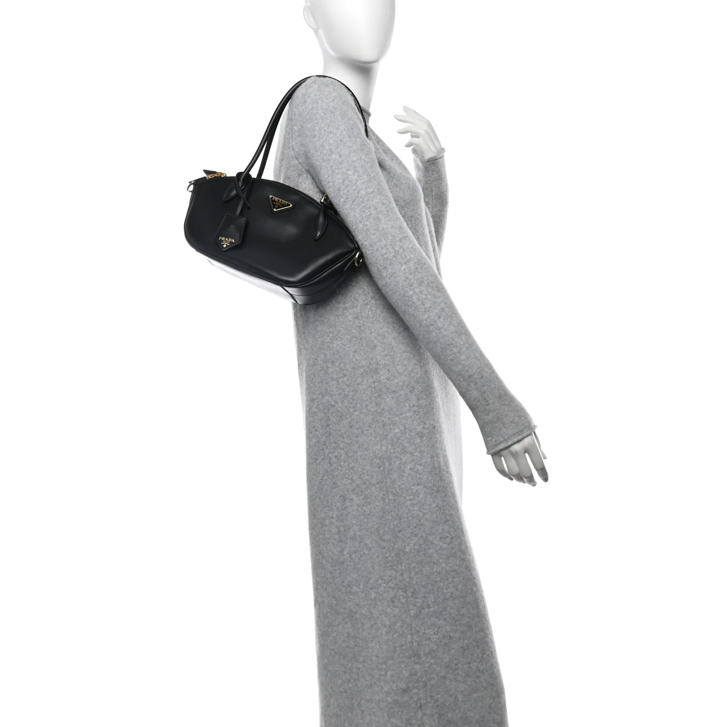 City Calf Small Triangle Shoulder Bag Black