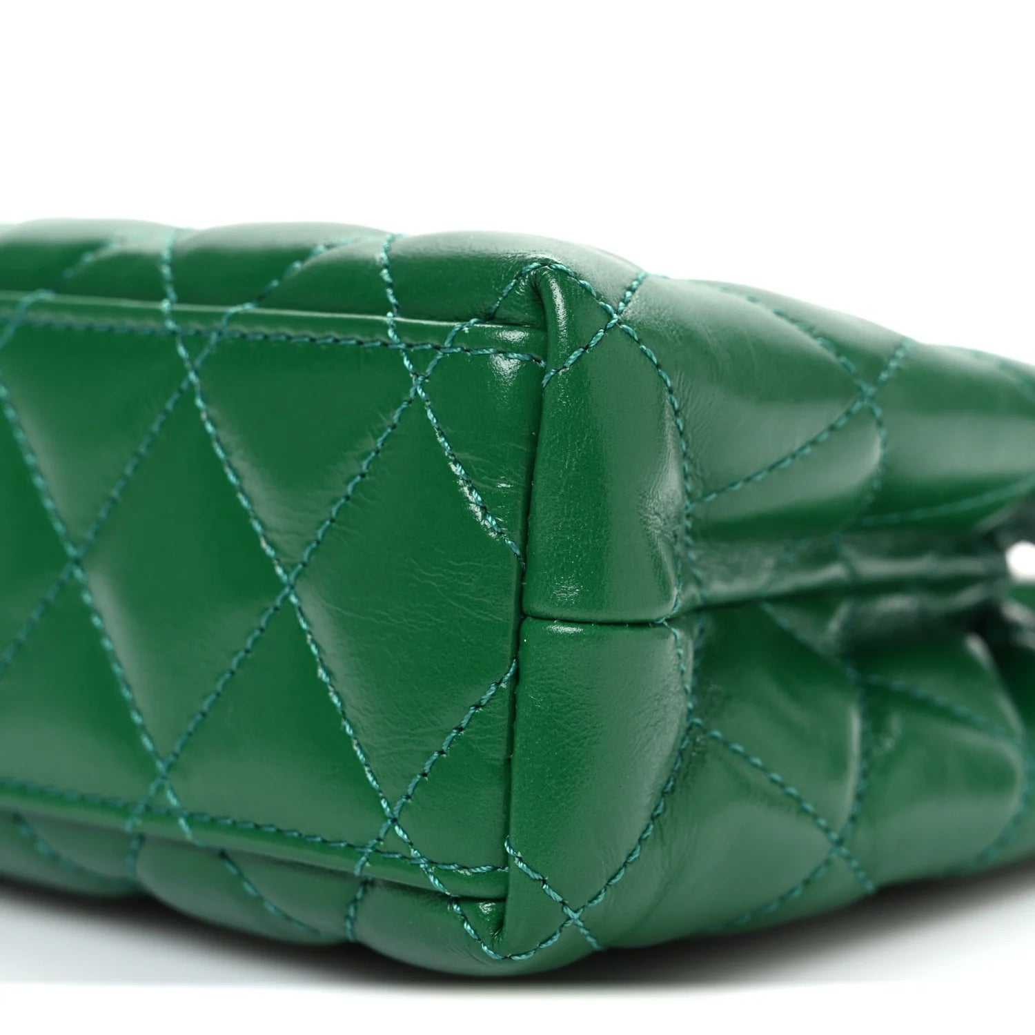 Shiny Aged Calfskin Quilted Nano Kelly Shopper Green