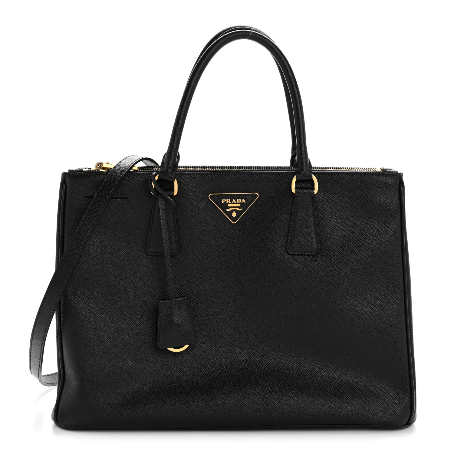 Saffiano Lux Medium Galleria Double Zip Tote Black