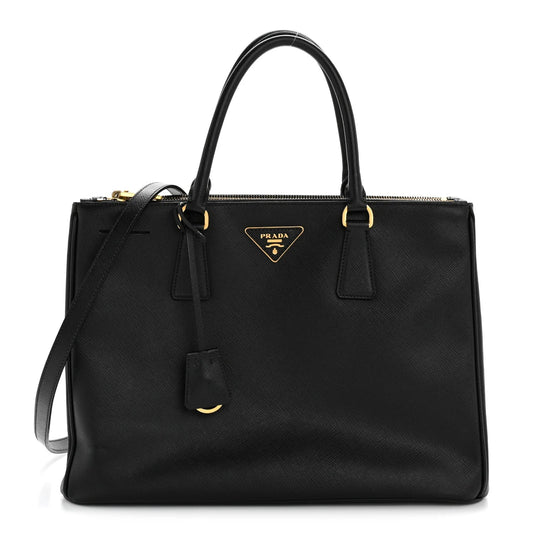 Saffiano Lux Medium Galleria Double Zip Tote Black