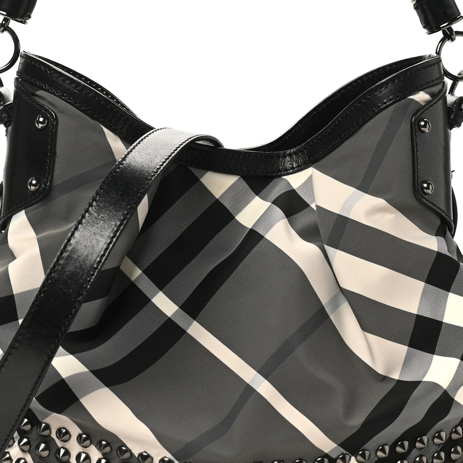 Nylon Beat Check Studded Hobo Black