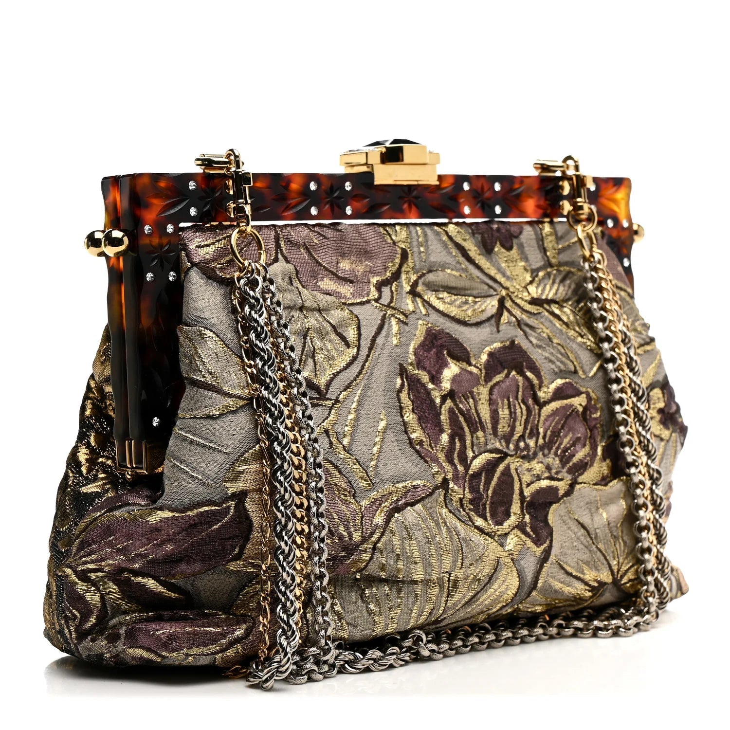 Silk Crystal Beaded Sequin Plexiglass Floral Vanda Circles Chain Clutch Multicolor