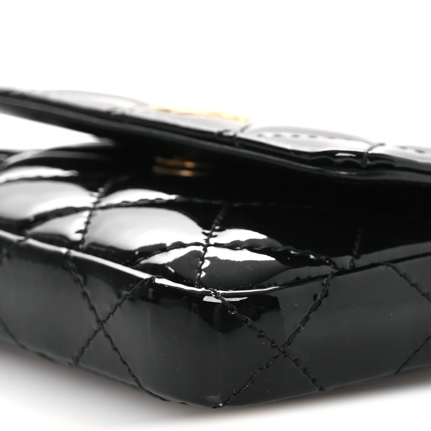 Patent Enamel Quilted Coco Hearts Clutch with Chain Black