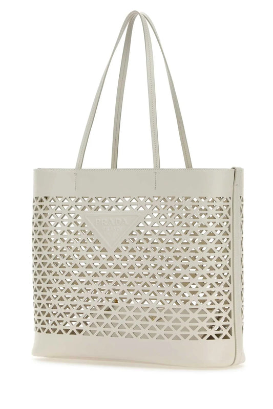 WHITE LEATHER SHOPPING BAG