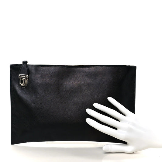 Saffiano Lux Clutch Pouch Black