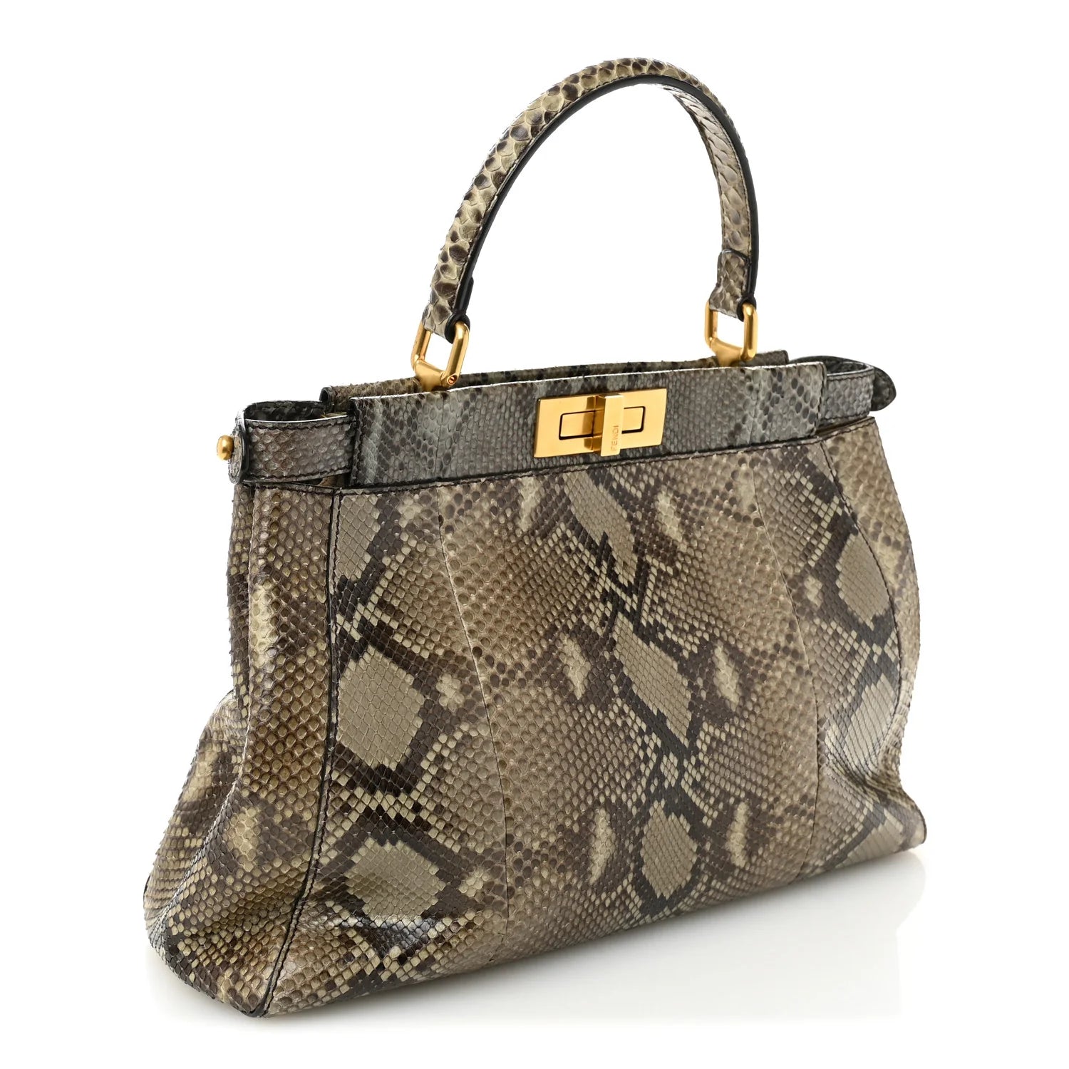 Snakeskin Medium Peekaboo Iconic Satchel Asfalto Nocciola