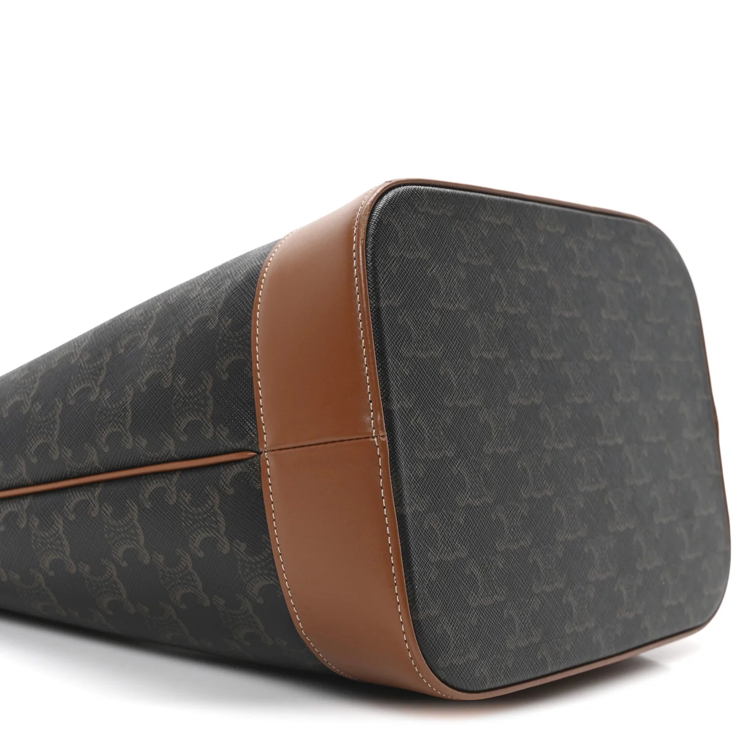 Triomphe Canvas Calfskin Medium Bucket Bag Tan