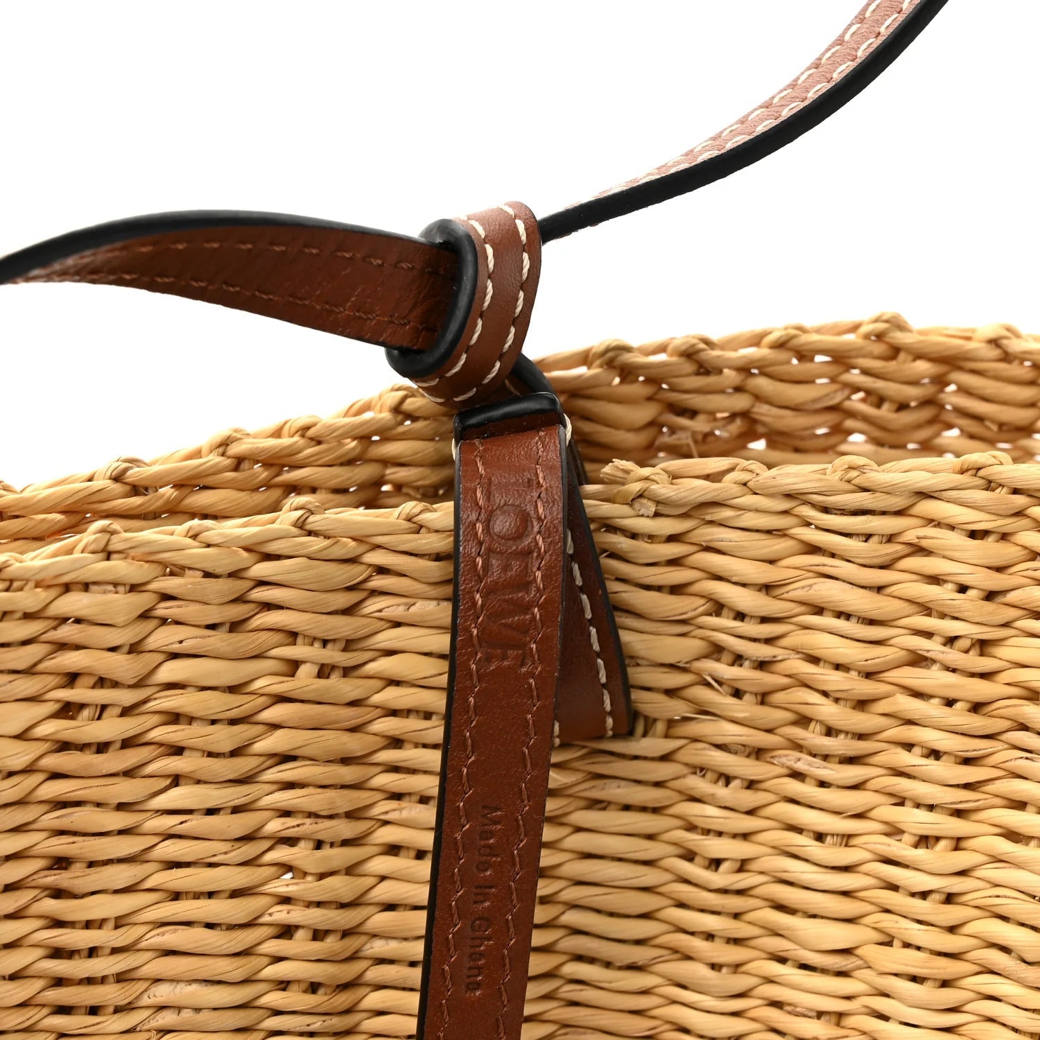 Raffia Calfskin Shell Basket Tote Natural Pecan