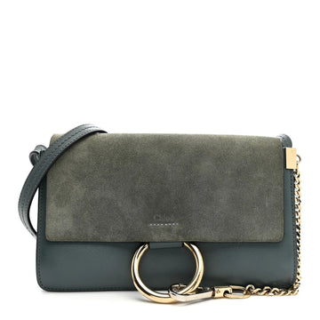 Suede Calfskin Small Faye Shoulder Bag Cloudy Blue