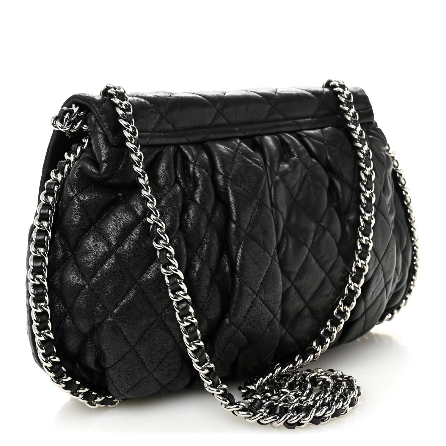Washed Lambskin Quilted Large Chain around Messenger Black