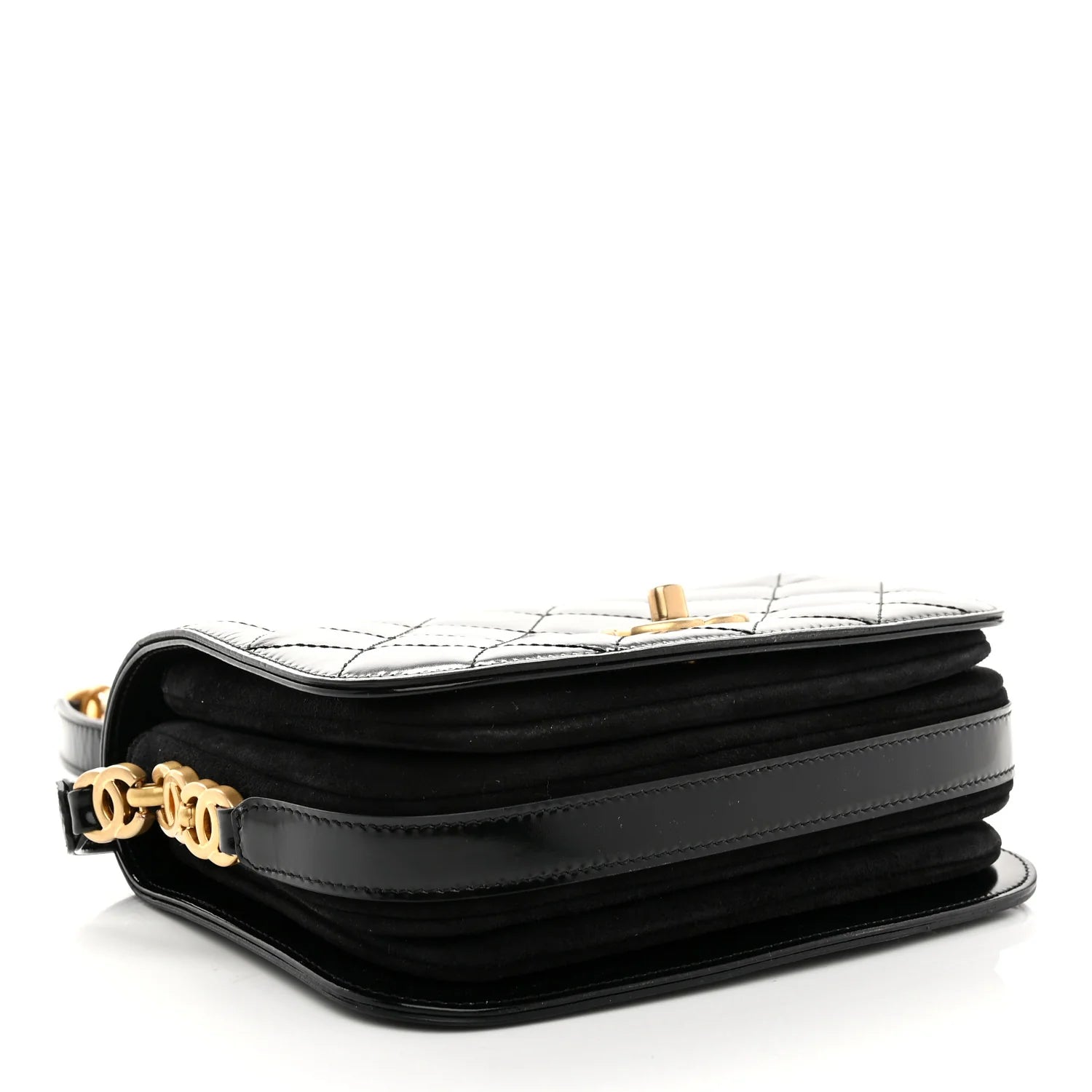 Shiny Calfskin Quilted Suede Goatskin Messenger Black